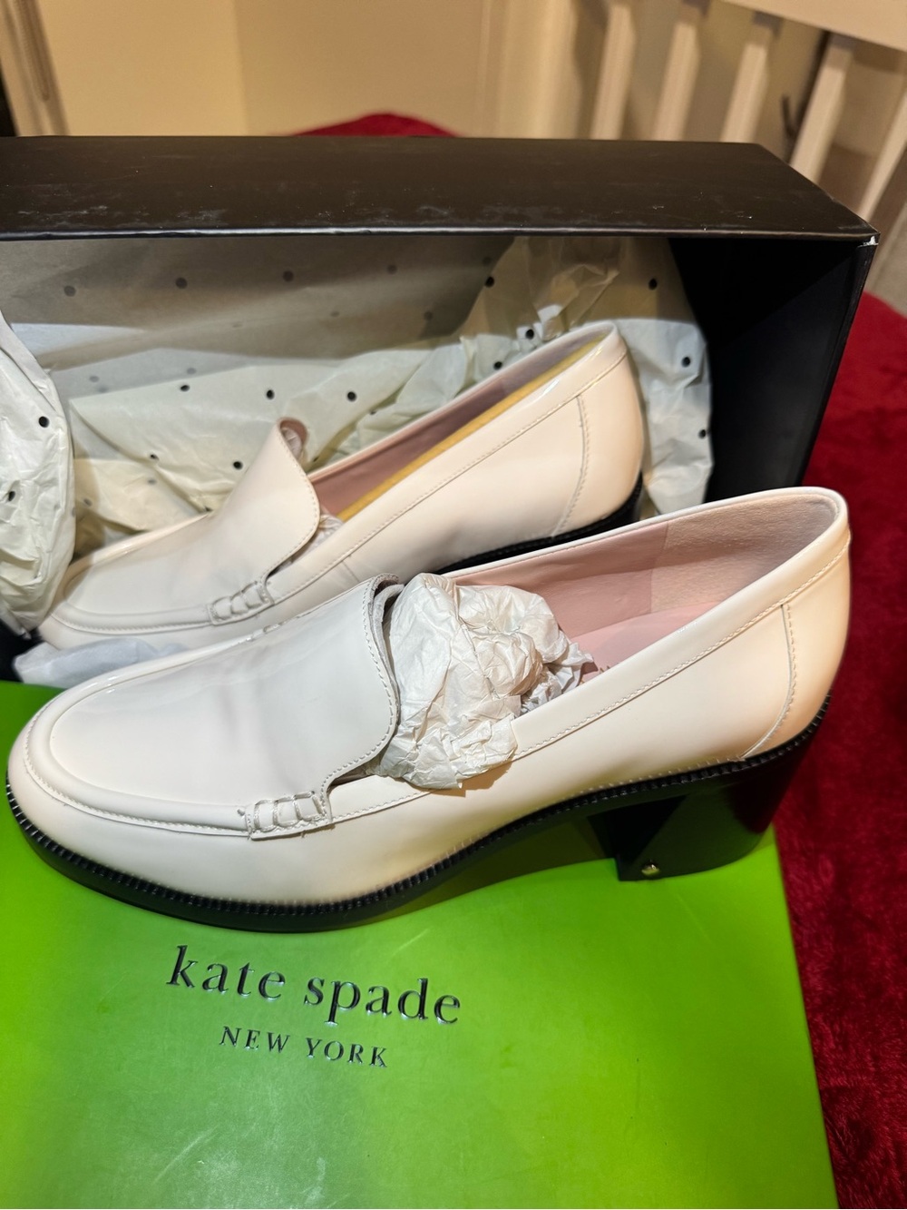 kate spade White Leather Heeled Loafers